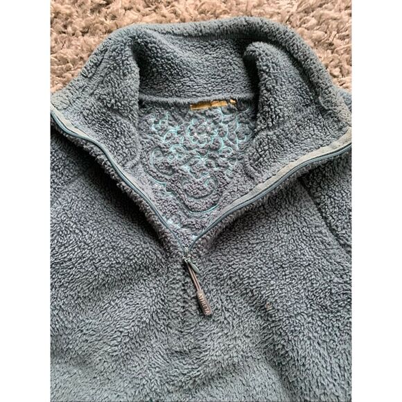 ATHLETA 1/4 ZIP FLEECE EMBROIDERED teal pullover SWEATER JACKET sz S M - Picture 10 of 10